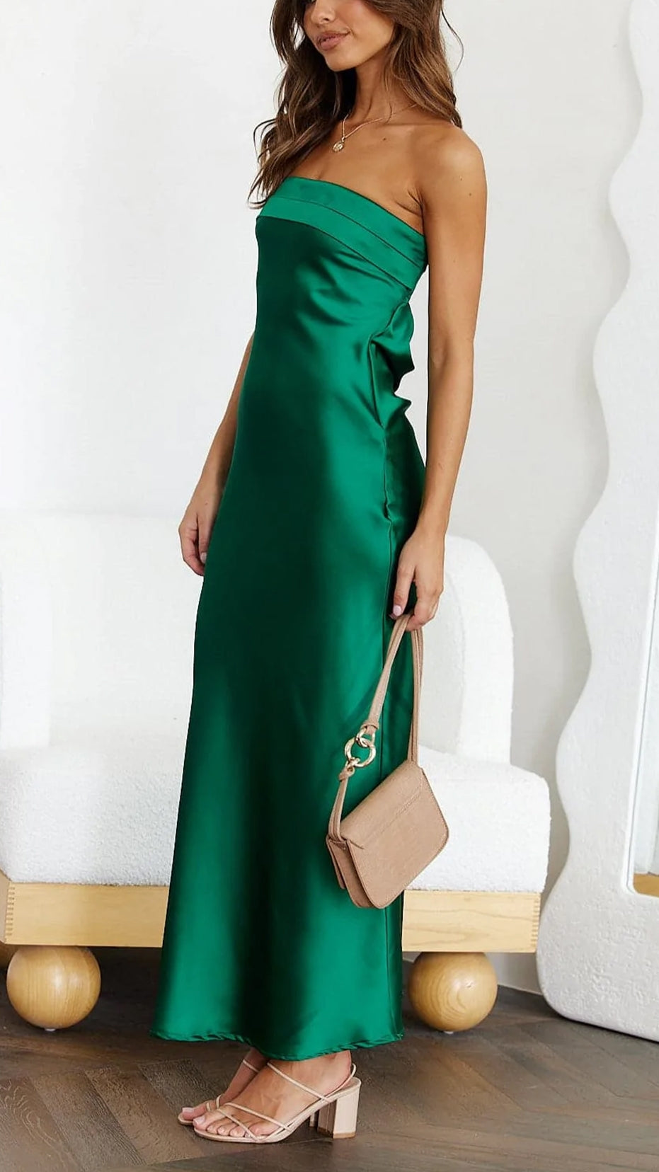 Strapless Satin Slip Dress | Minimalist Midi Silhouette | Elegant Occasion Wear