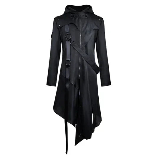 Men’s Asymmetrical Hooded Trench Coat | Gothic Longline Design | Fall Outerwear Layer