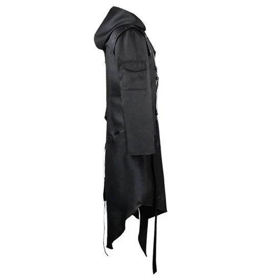 Men’s Asymmetrical Hooded Trench Coat | Gothic Longline Design | Fall Outerwear Layer