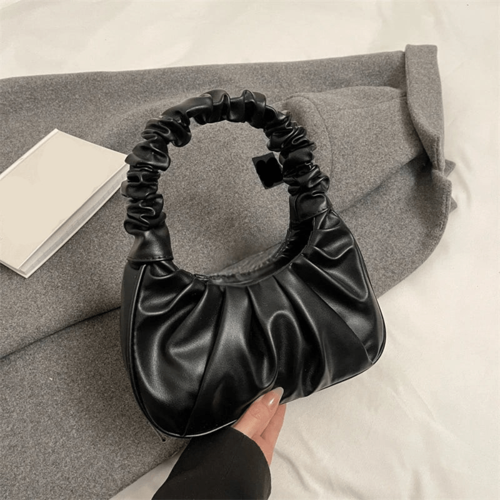 Ruched Shoulder Bag | Soft PU Leather | Scrunch Top Handle
