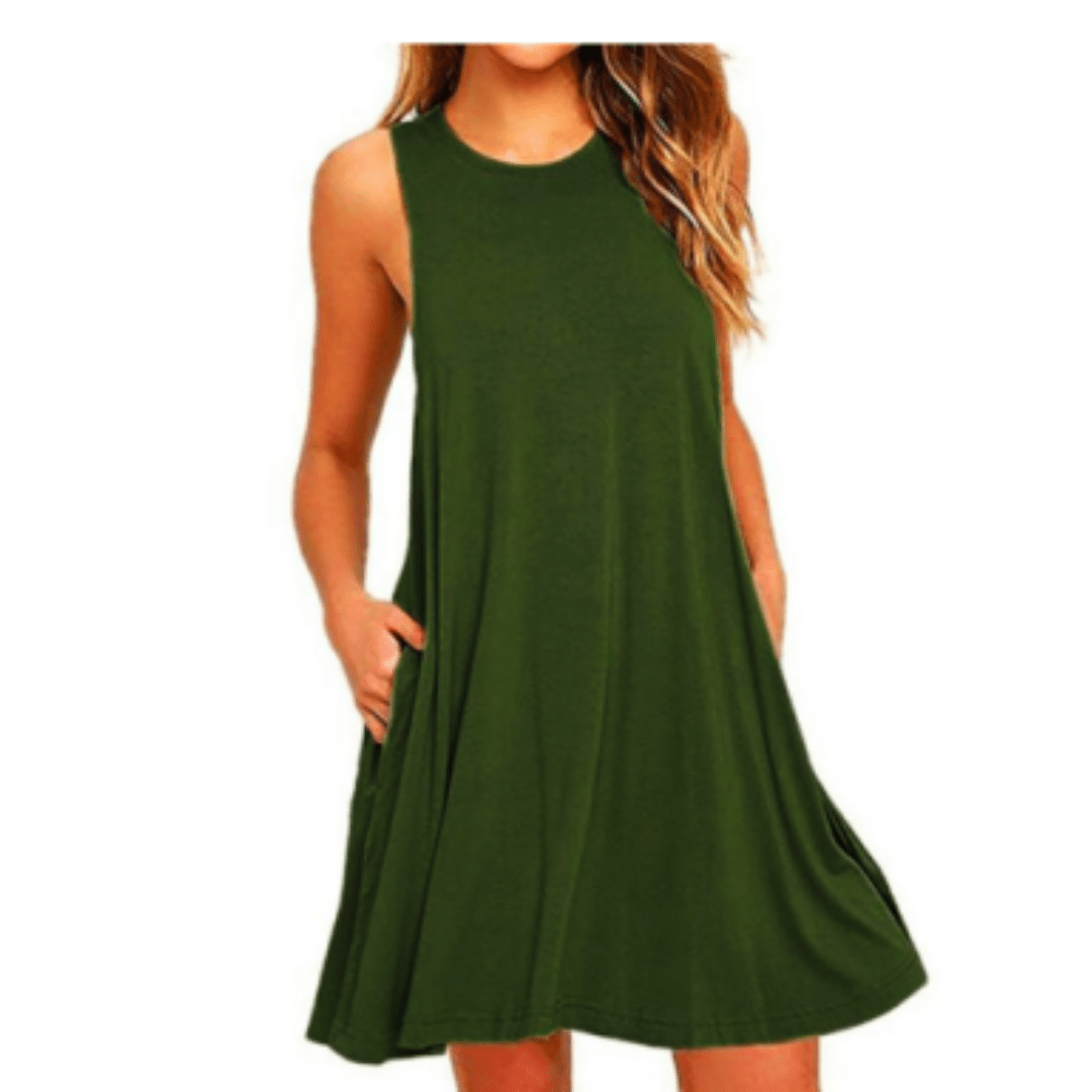 Sleeveless Swing Dress | High Neckline | Relaxed A-Line Silhouette