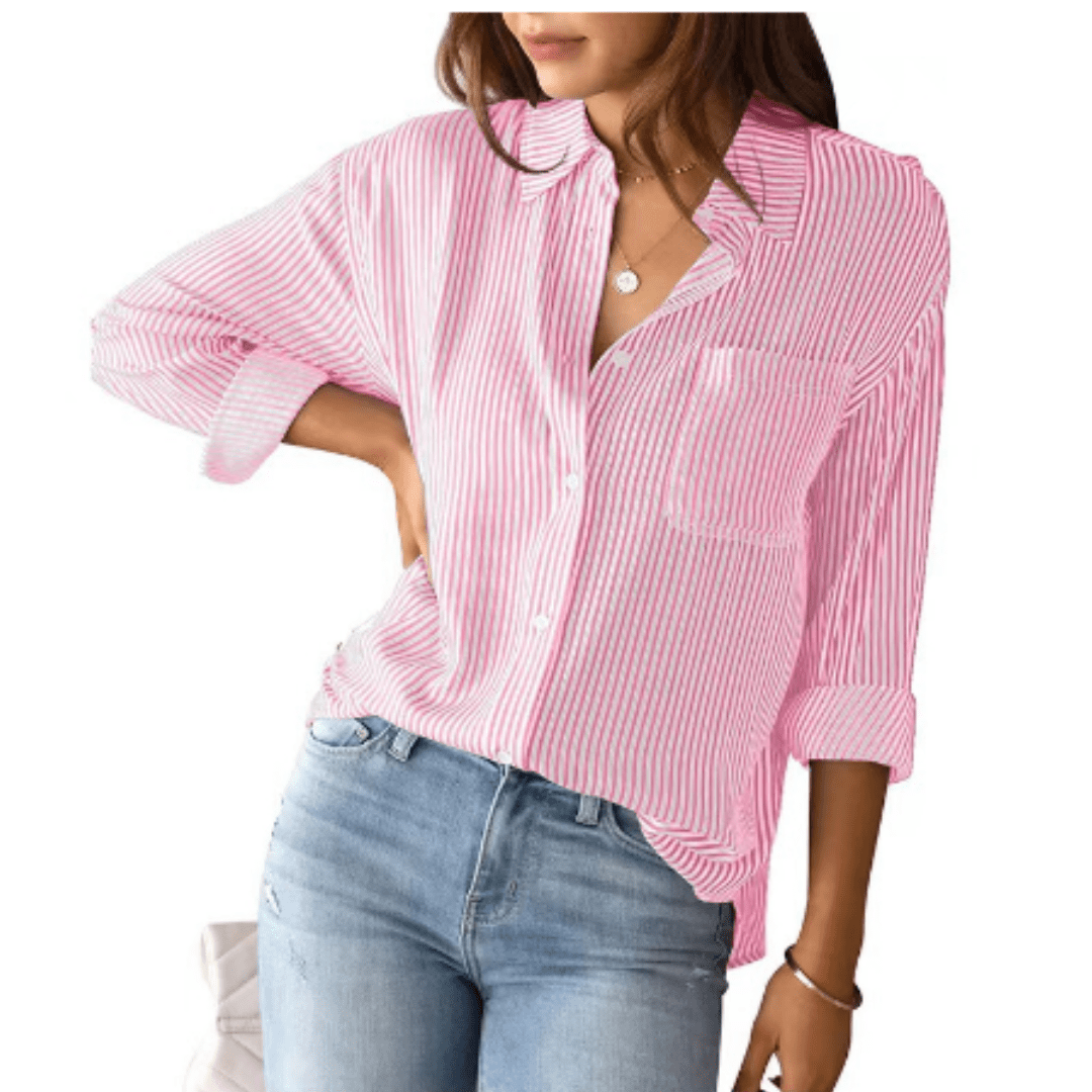 Striped Button-Up Shirt | Relaxed Fit | Lightweight Cotton Blend