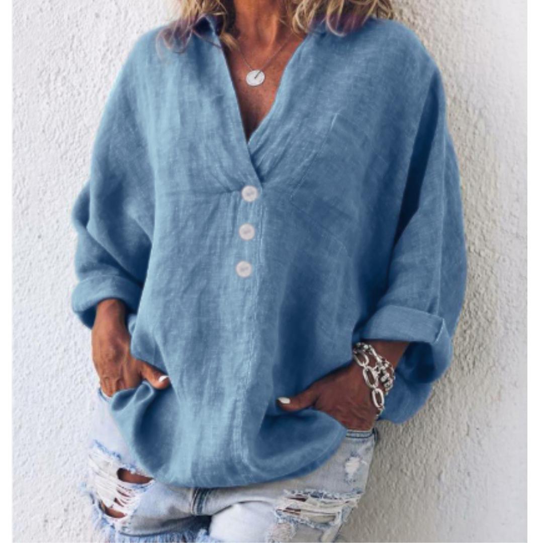 Women's Linen Blend Buttoned Shirt | Oversized Casual Top | Lightweight Summer Outfit
