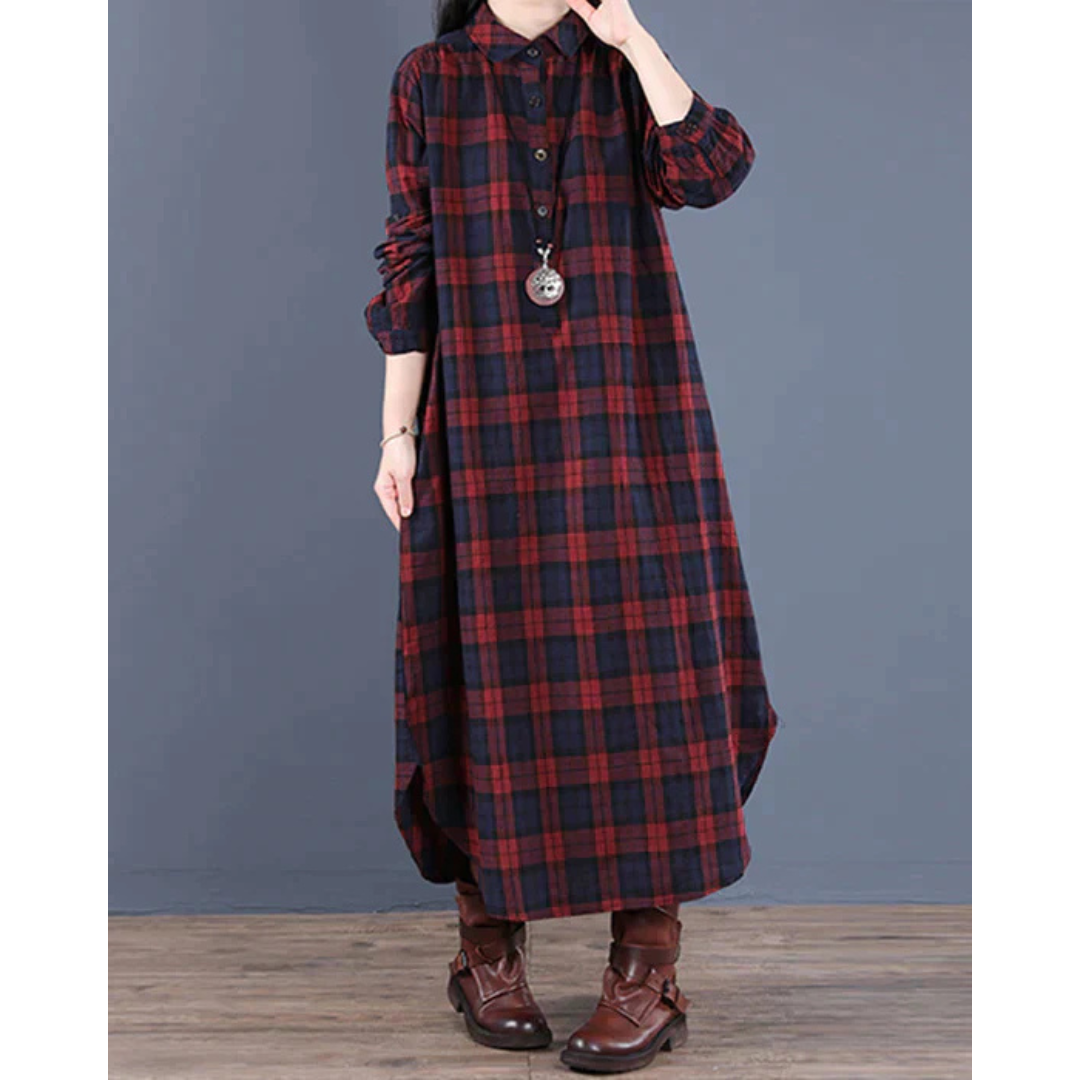 Plaid Maxi Shirt Dress | Long-Sleeve Flannel Style | Button Front & Side Slits