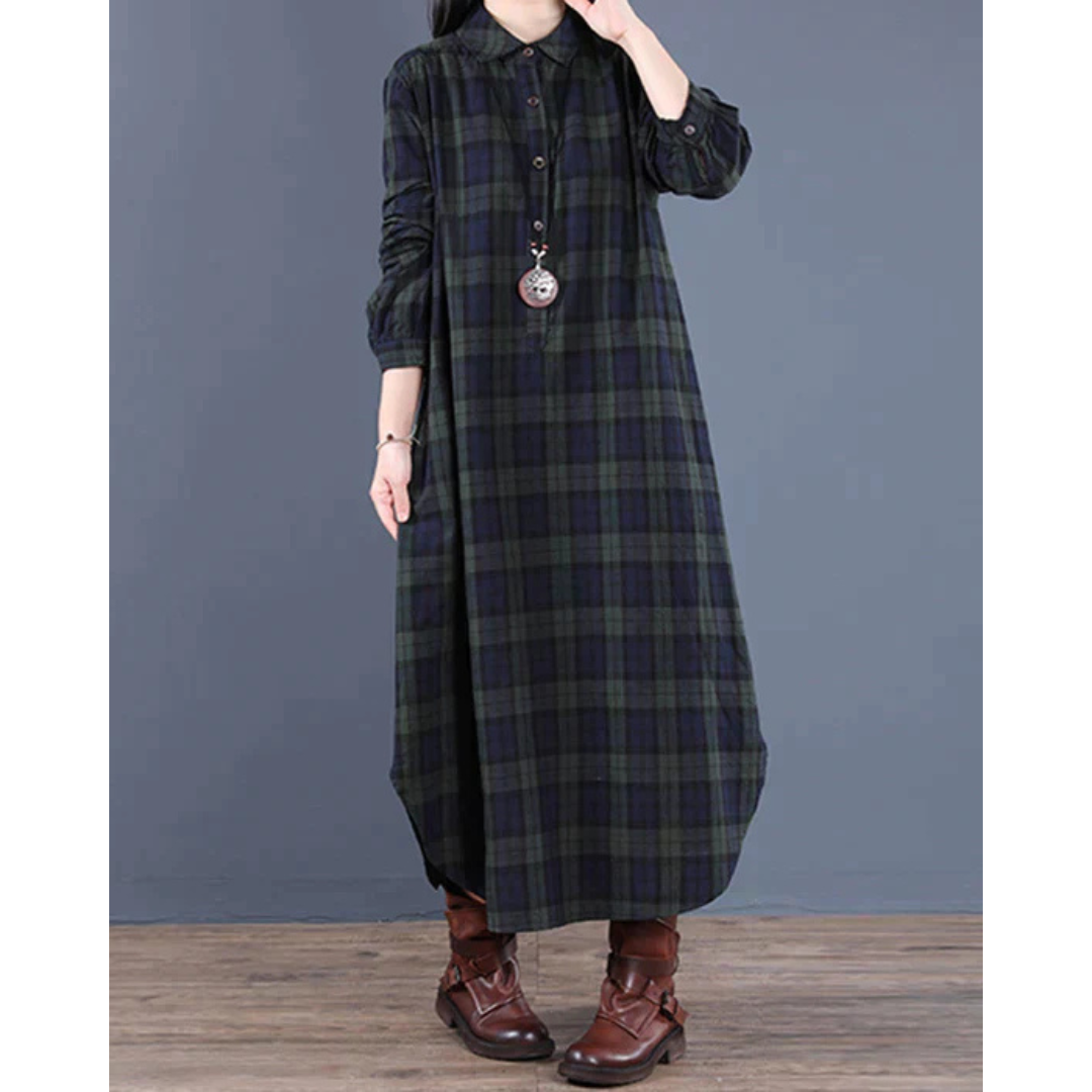 Plaid Maxi Shirt Dress | Long-Sleeve Flannel Style | Button Front & Side Slits