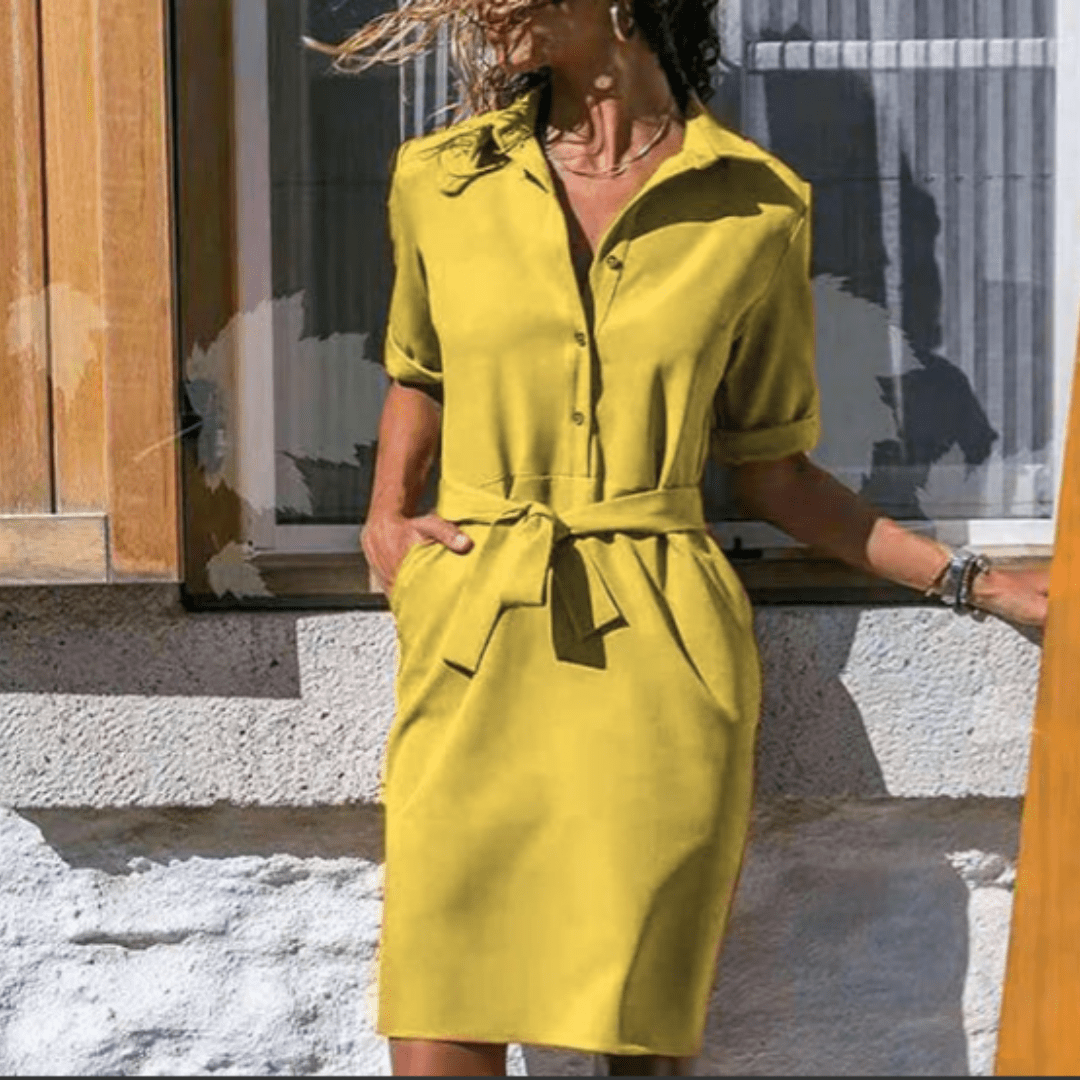 Shirt Dress | Adjustable Waist Tie | Lightweight Viscose Blend