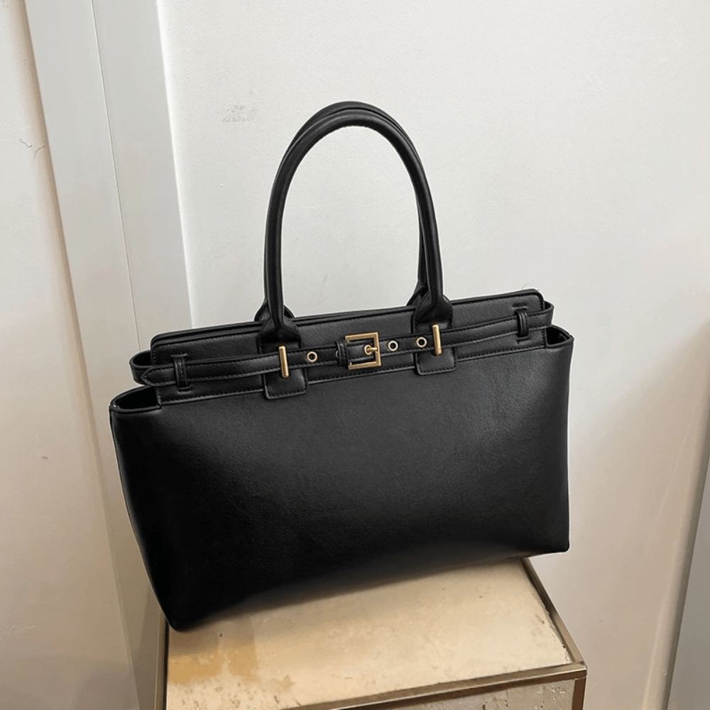 PU Leather Work Tote | Buckle Detail | Classic Top Handle Bag