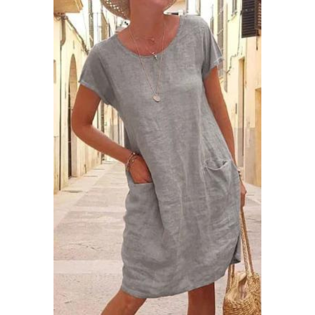Casual Tunic Dress | Short Sleeve Pocket Shift | Lightweight Summer Fit