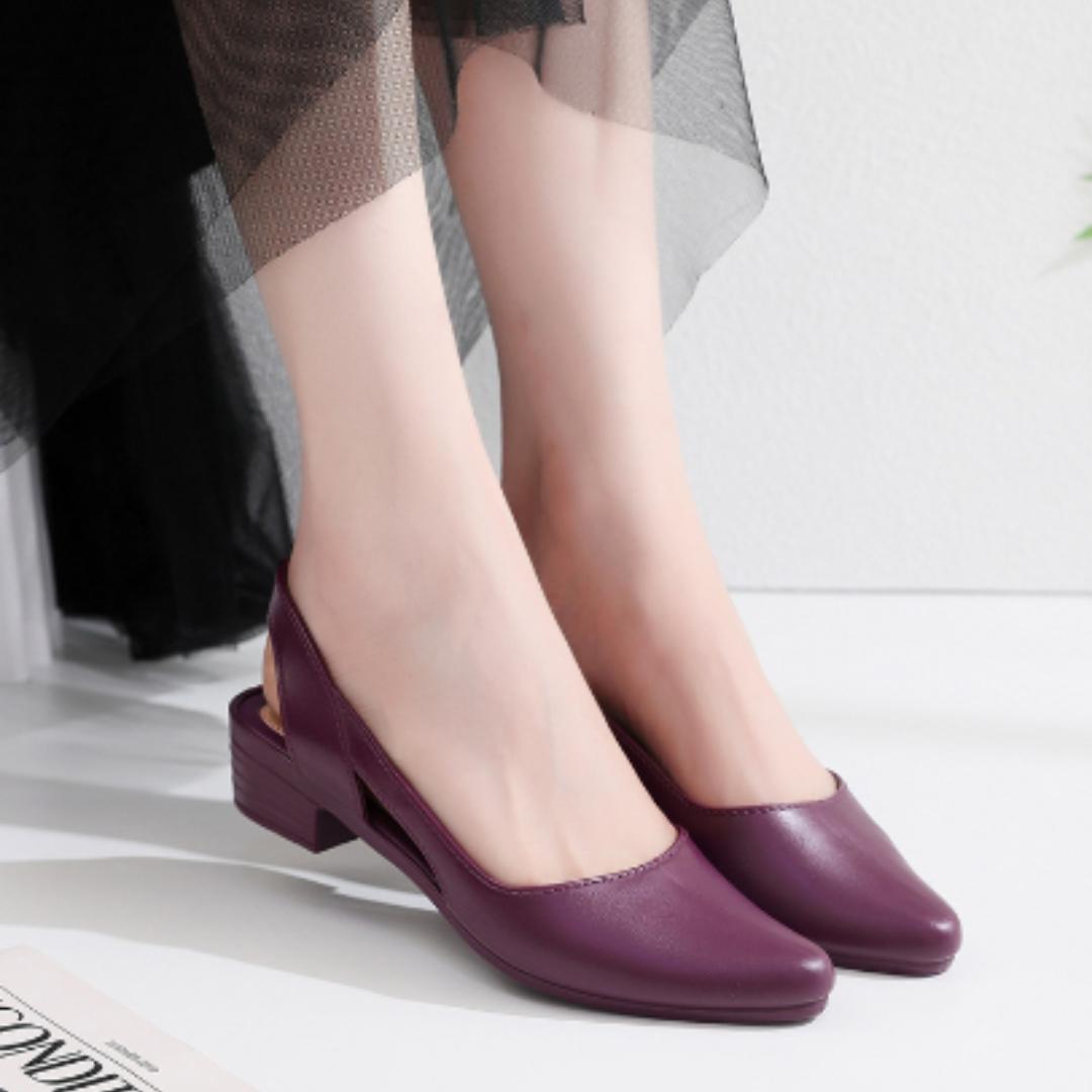 Low Block Heel Slingback Shoes | Square Toe | Vegan Leather Pumps