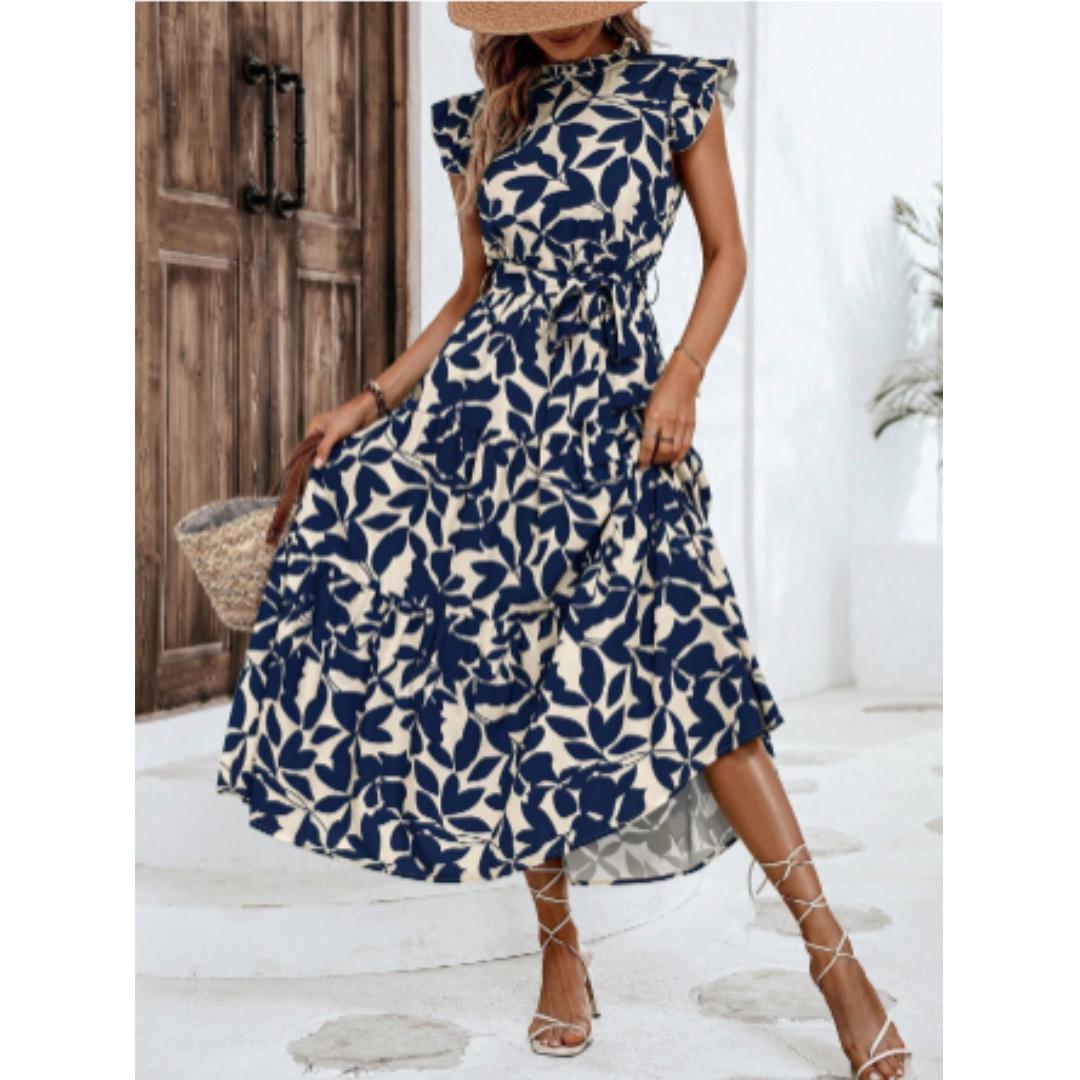 Leaf Print Tiered Maxi Dress | Ruffle Sleeve | Lightweight Summer Style