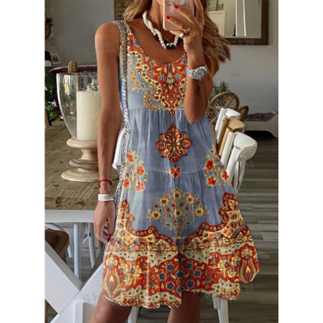Boho Sleeveless Mini Dress | Relaxed Fit with Pockets | Lightweight Summer Cotton