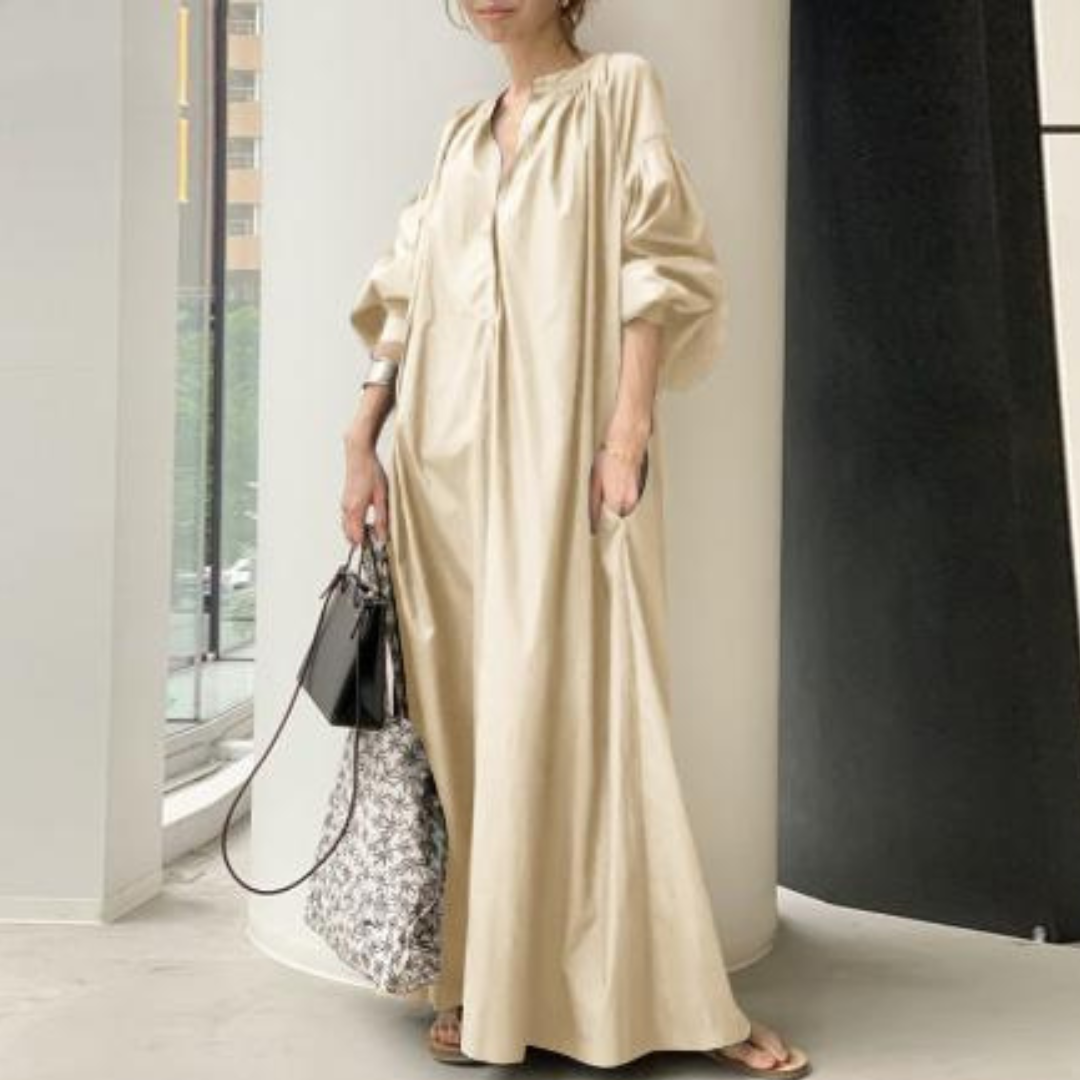 Maxi Kaftan Dress | Gathered Neckline & Side Pockets | Relaxed Longline Fit
