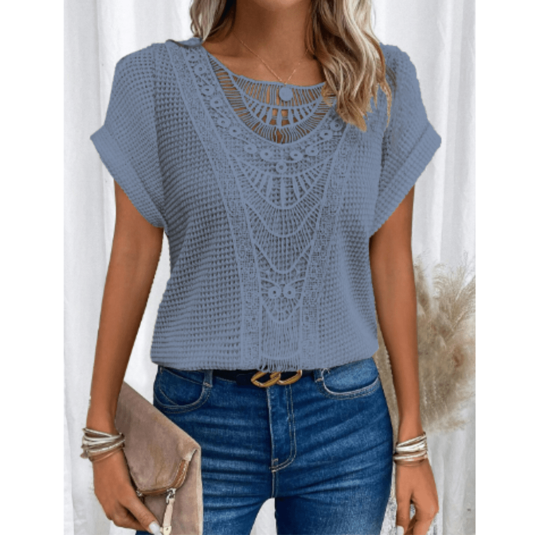 Short Sleeve Crochet Knit Top | Textured Pattern | Relaxed Cut
