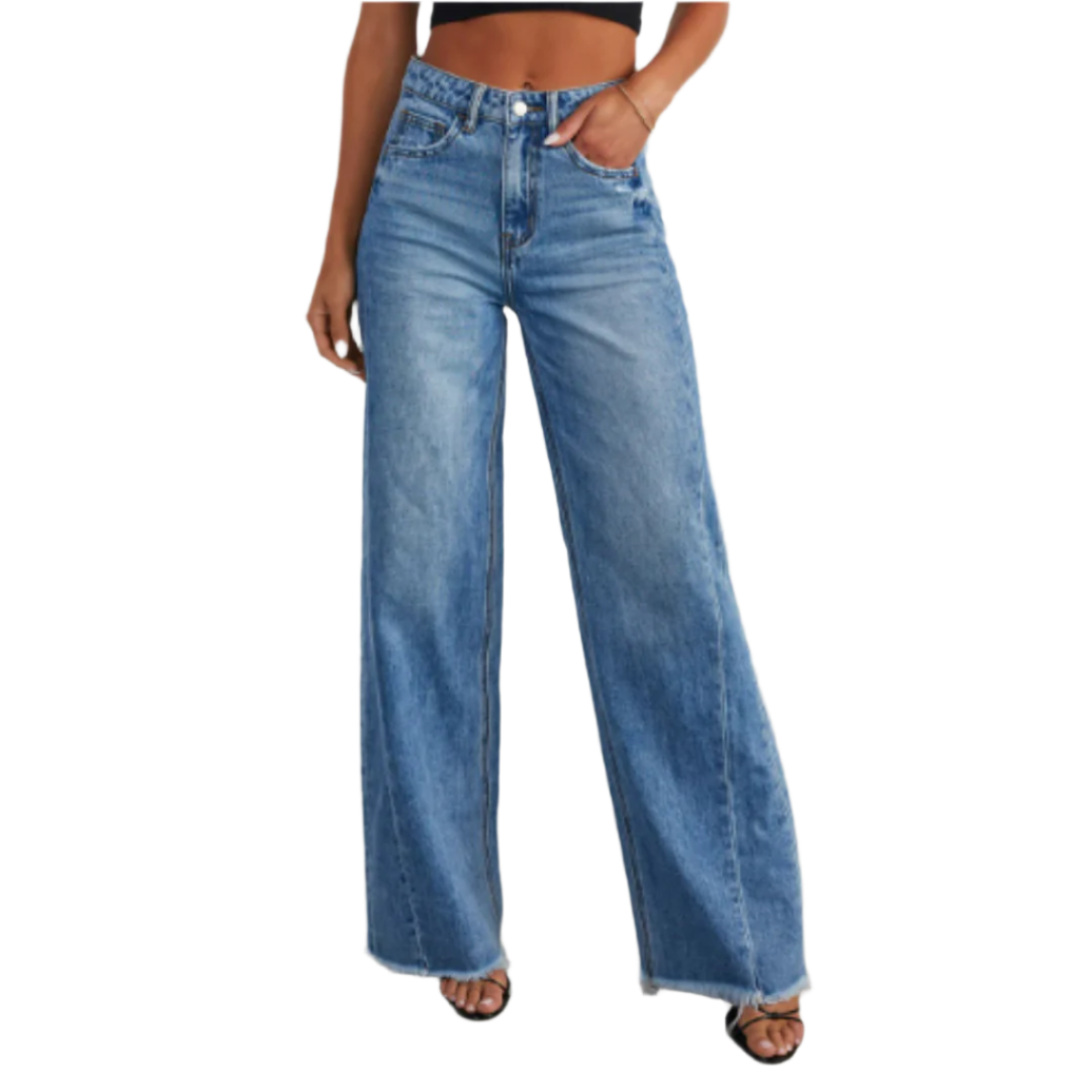 High-Rise Wide-Leg Jeans | Raw Hem Denim | Vintage Wash Fit