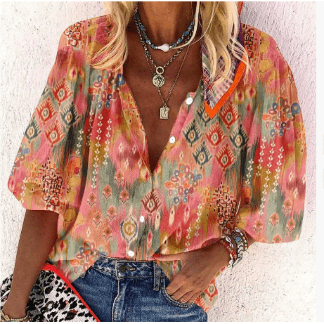 Boho Button-Up Blouse | Lightweight Drape | Relaxed Summer Fit