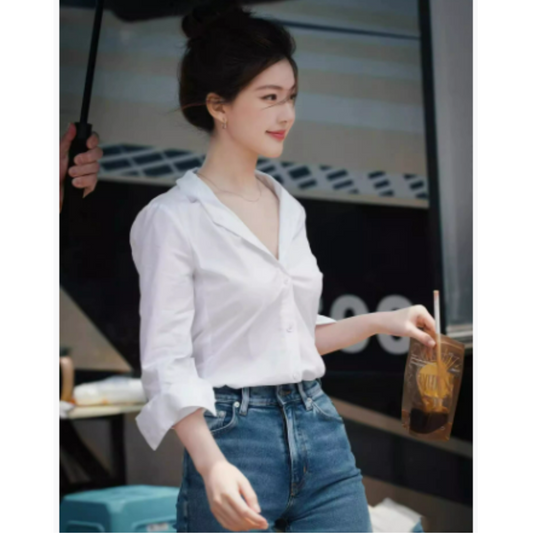 Crisp Cotton Blouse | 3/4 Sleeve Button-Up | Smart Casual Essential