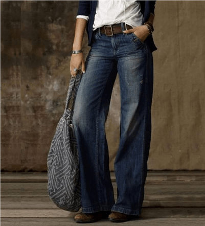 Wide-Leg Denim Pants | High-Rise Waist | Relaxed Full-Length Fit