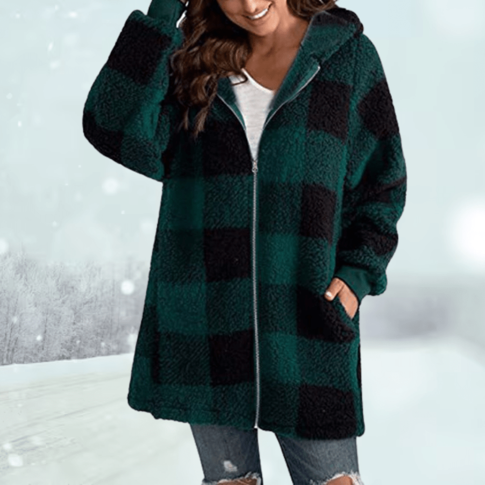 Plaid Sherpa Fleece Coat | Hooded Design | Ultra-Soft Warmth | Casual Winter Layer