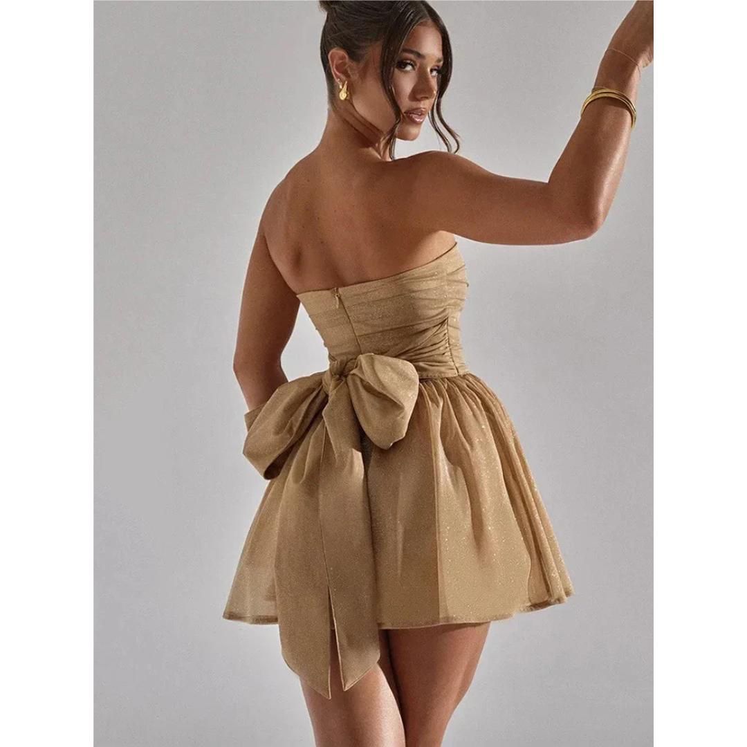Strapless Glitter Mini Dress | Ruched Bodice | Party & Event Fit-and-Flare