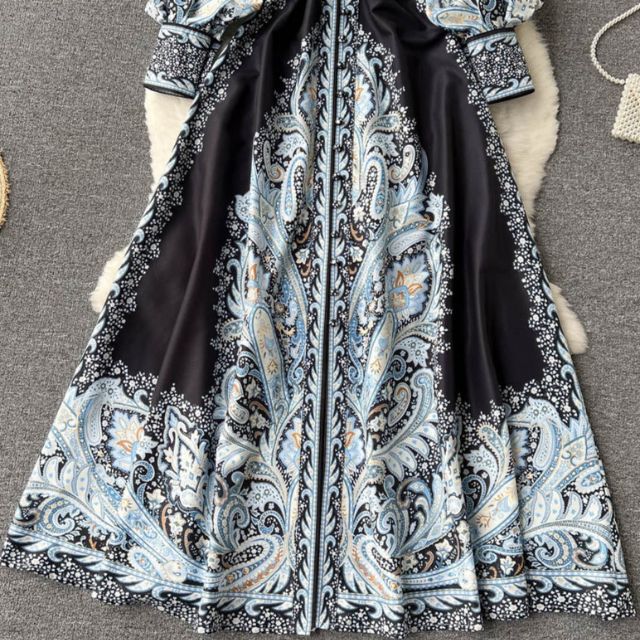 Satin Belted Maxi Dress | Paisley Print Shirt Dress | Long Sleeve Formal Fit