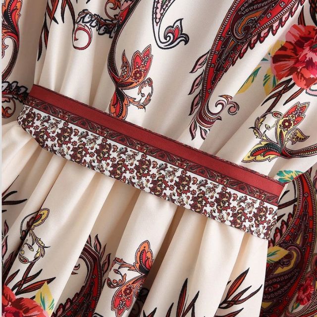 Boho Belted Mini Dress | Paisley Print & Long Sleeves | Lightweight Cotton Blend