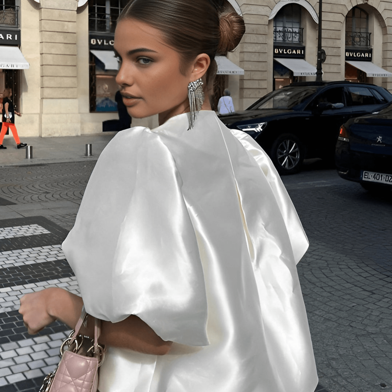 Satin Puff-Sleeve Blouse | Cropped Silhouette | Elegant Statement Fit