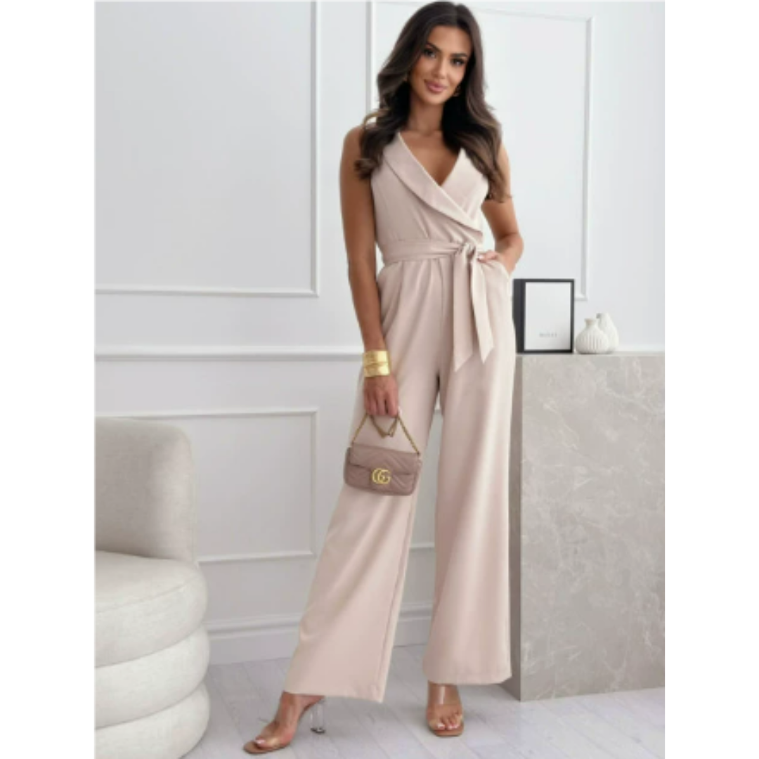 Sleeveless Wrap Jumpsuit | Belted Waist & Wide-Leg | Elegant Evening One-Piece