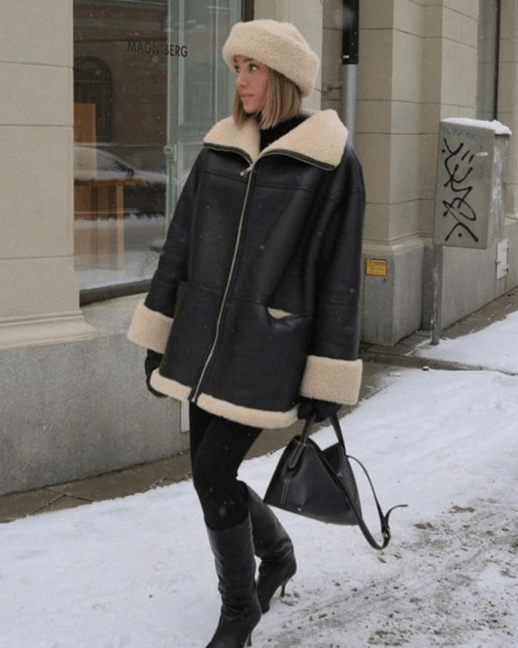 Oversized Faux Shearling-Lined Jacket | Warm Winter Coat | Faux Leather