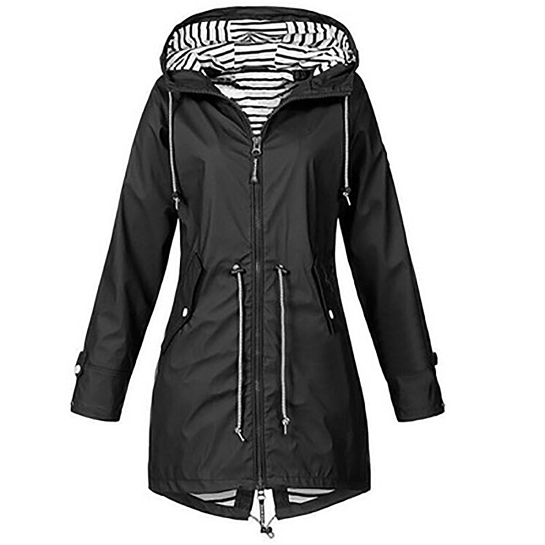 Waterproof Hooded Rain Jacket | Adjustable Waist | Striped Lining