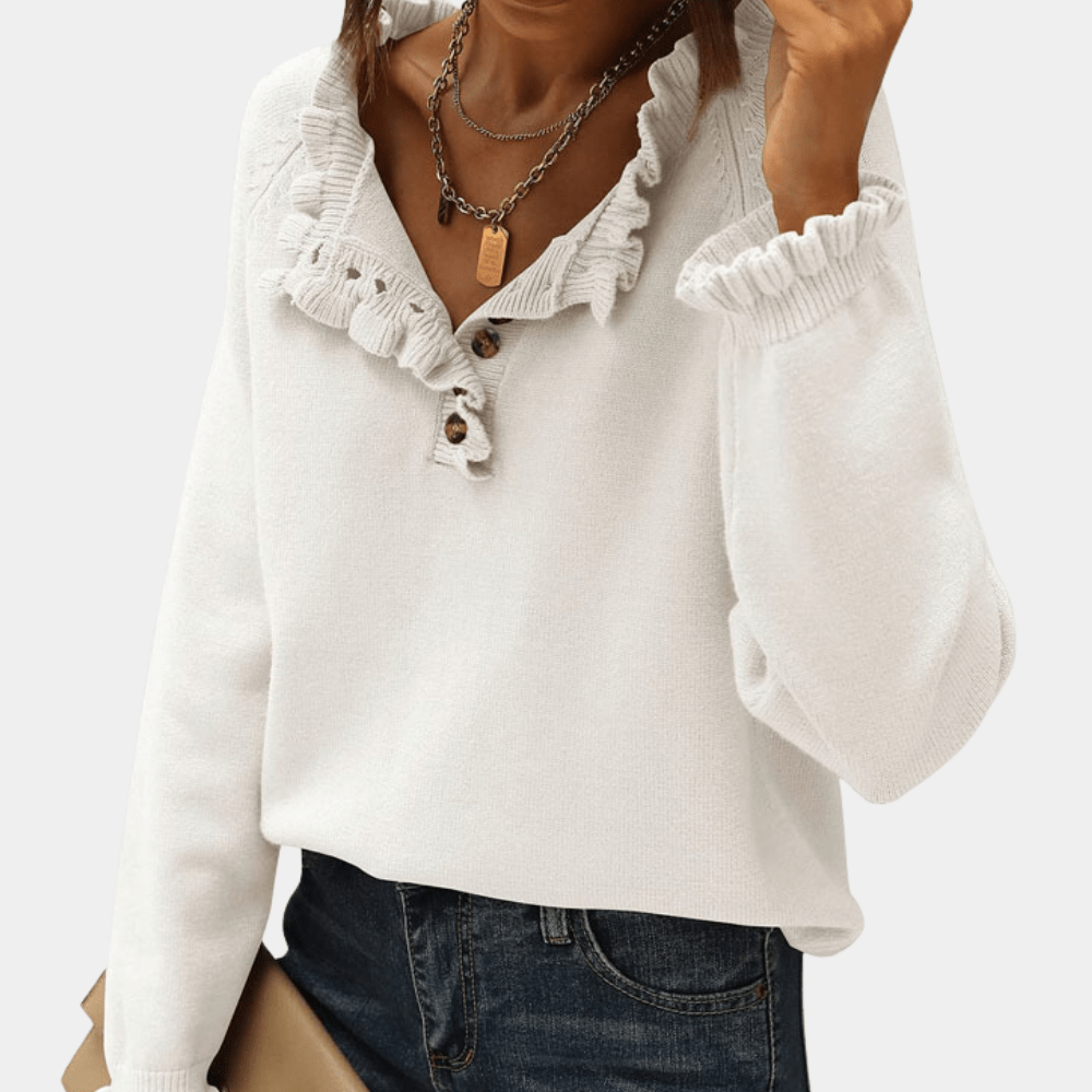 Lace-Trim V-Neck Blouse | Elegant & Flowy | Soft Fabric | Casual Chic