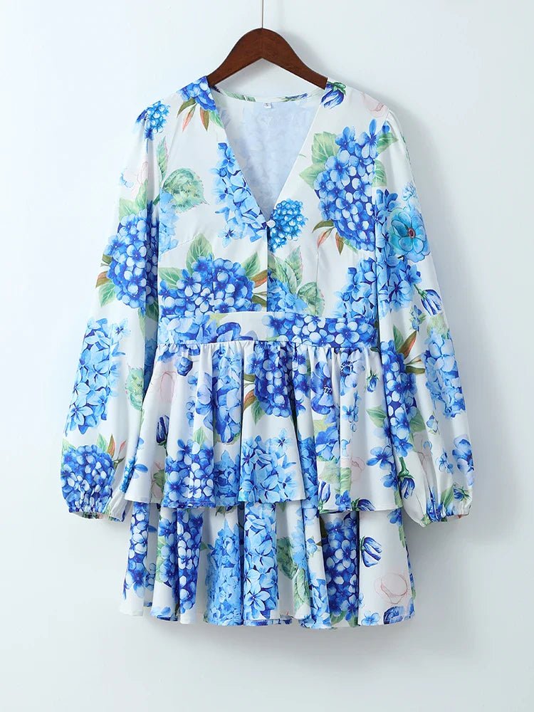 Printed Tiered Mini Dress | Statement Sleeves | Lightweight Fabric | Resort Chic