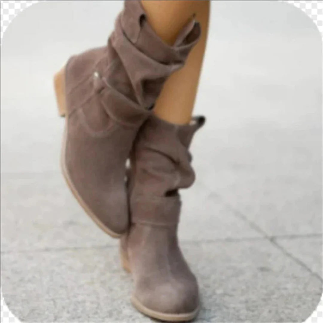 Mid-Calf Slouch Boots | Microsuede | Low Block Heel Zip-Up