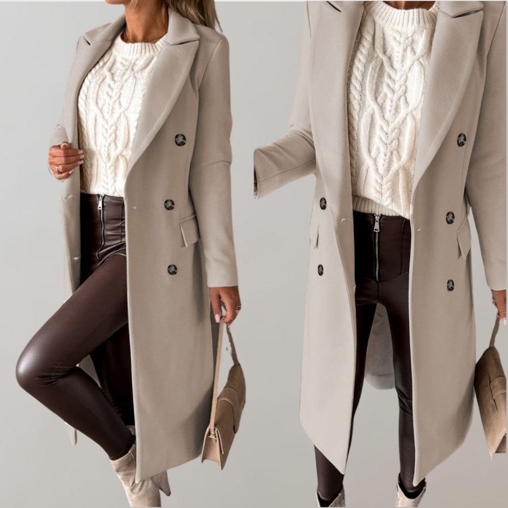 Double-Breasted Long Coat | Tailored Fit | Classic Wool-Blend Elegance