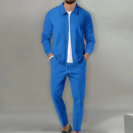 Men’s Zip-Up Knit Lounge Set | 2-Piece Casual Tracksuit | Relaxed Fit