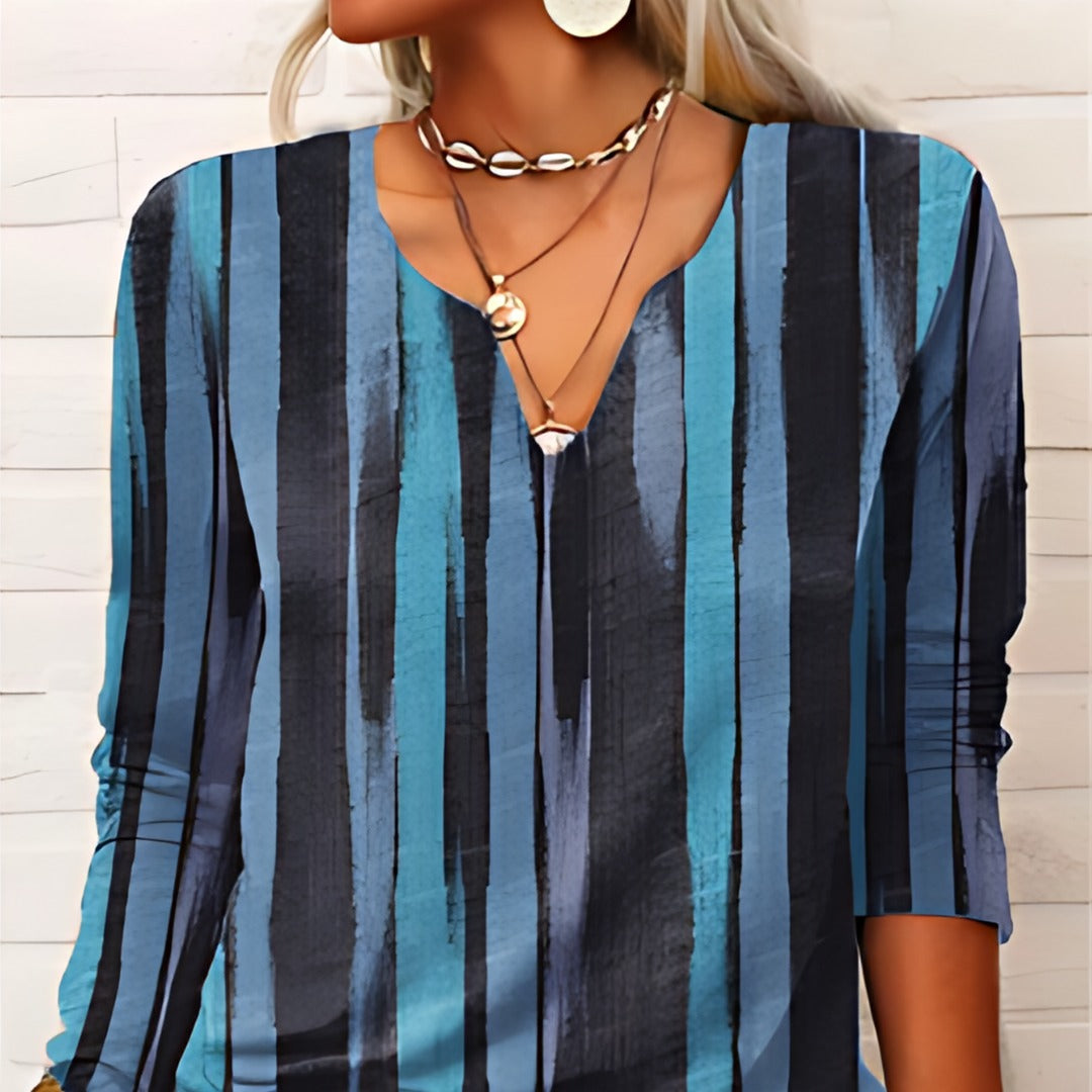 Printed V-Neck Blouse | Lightweight Drape | Tribal-Inspired Pattern