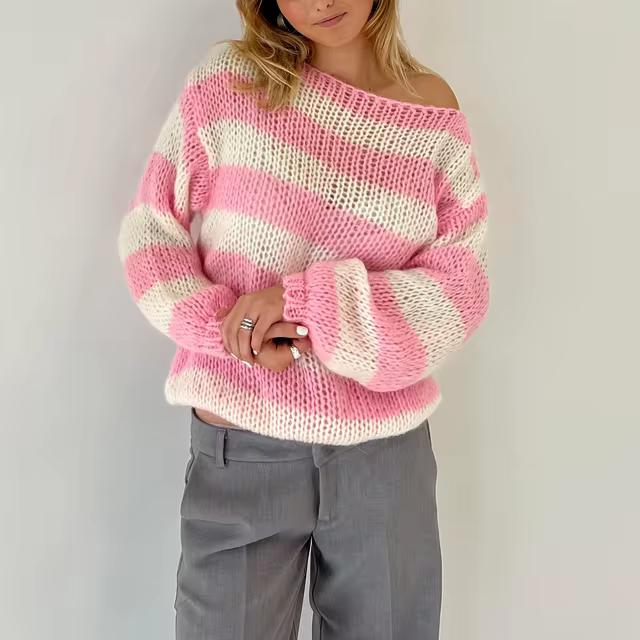 Striped Chunky Knit Sweater | Oversized Fit | Soft Acrylic Blend | Casual Winter
