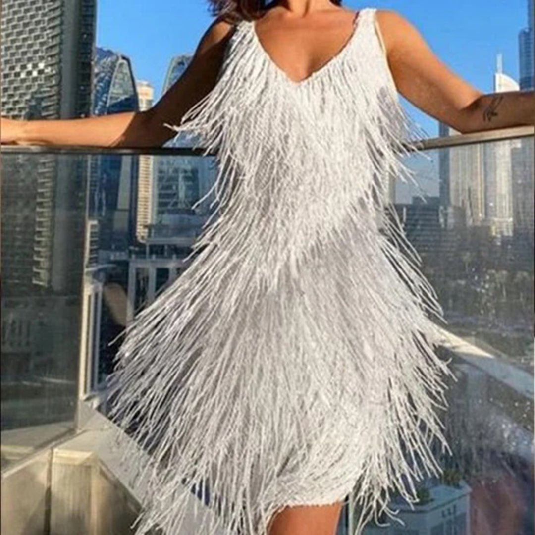 Glamorous Fringe Mini Dress | Sparkling Party Style | Lightweight Polyester | Evening Wear