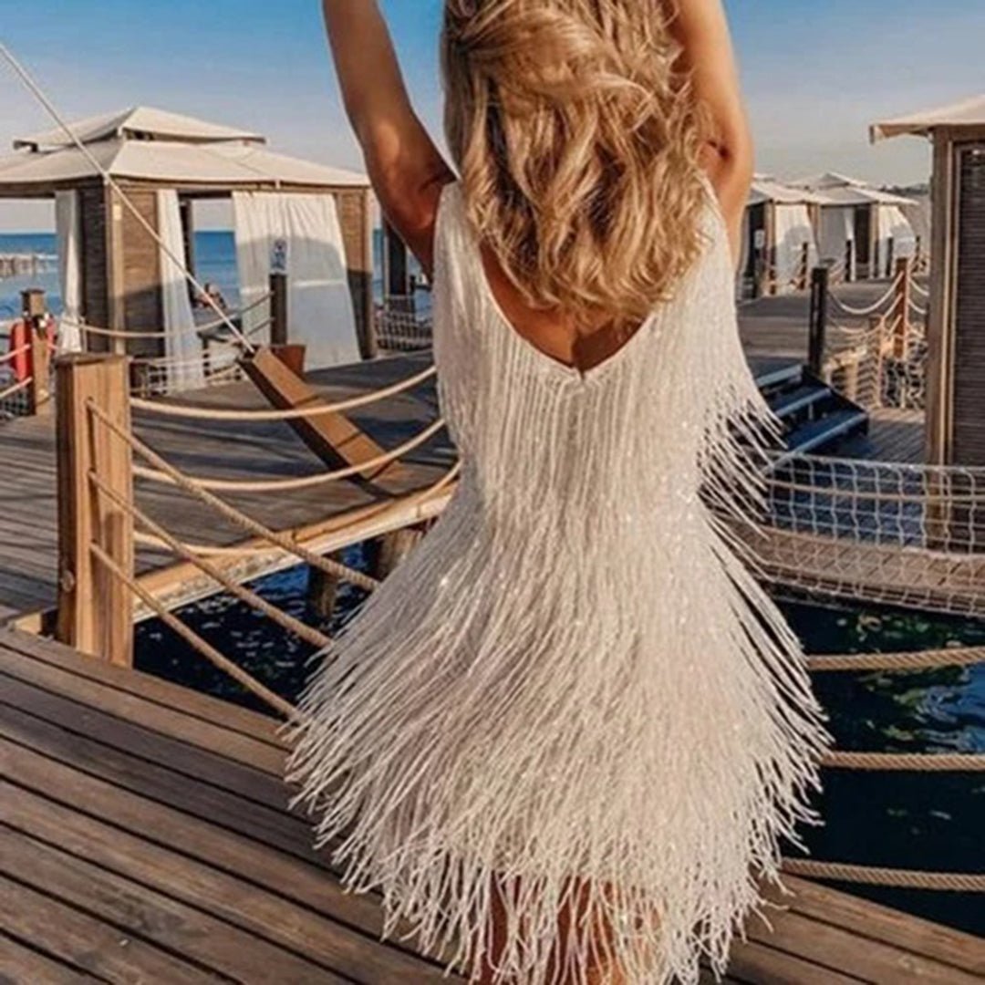 Glamorous Fringe Mini Dress | Sparkling Party Style | Lightweight Polyester | Evening Wear