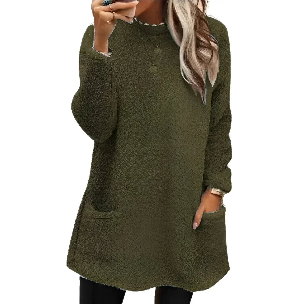 Oversized Fleece Tunic Sweater | High Neck | Soft Sherpa Fabric | Cozy Everyday Style