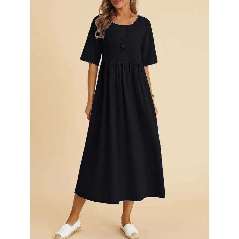Relaxed Cotton Maxi Dress | Short Sleeve | Minimalist Everyday Style