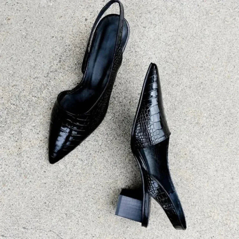 Women's Pointed-Toe Slingback Heels | Low Block Heel Dress Shoes | Elegant Office to Evening Wear