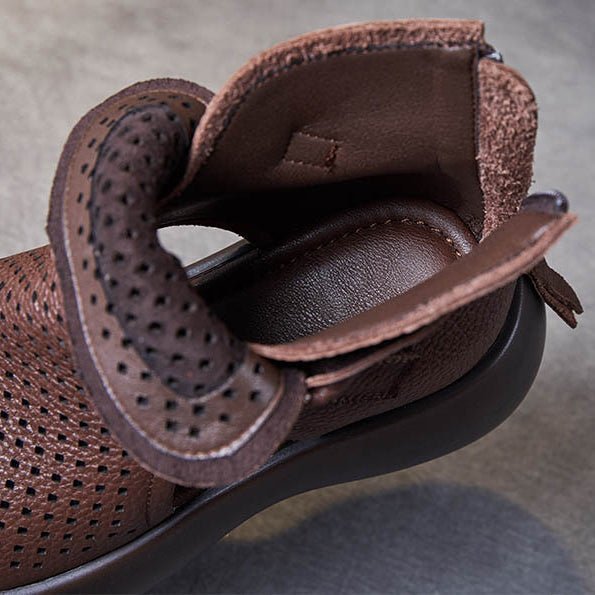 Perforated Leather Platform Sandals | Supportive Sole with Zip Closure