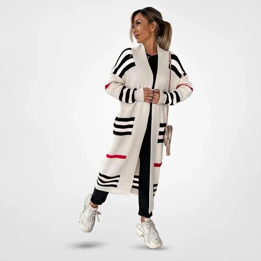 Women's Long Striped Knit Cardigan | Cozy & Stylish | Open-Front | Casual Fall & Winter Layer