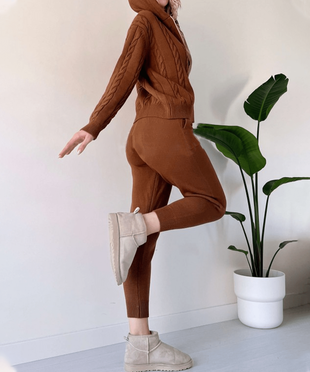 Cable-Knit Zip-Up Hoodie & Jogger Set | Cosy Knitwear | Casual Style
