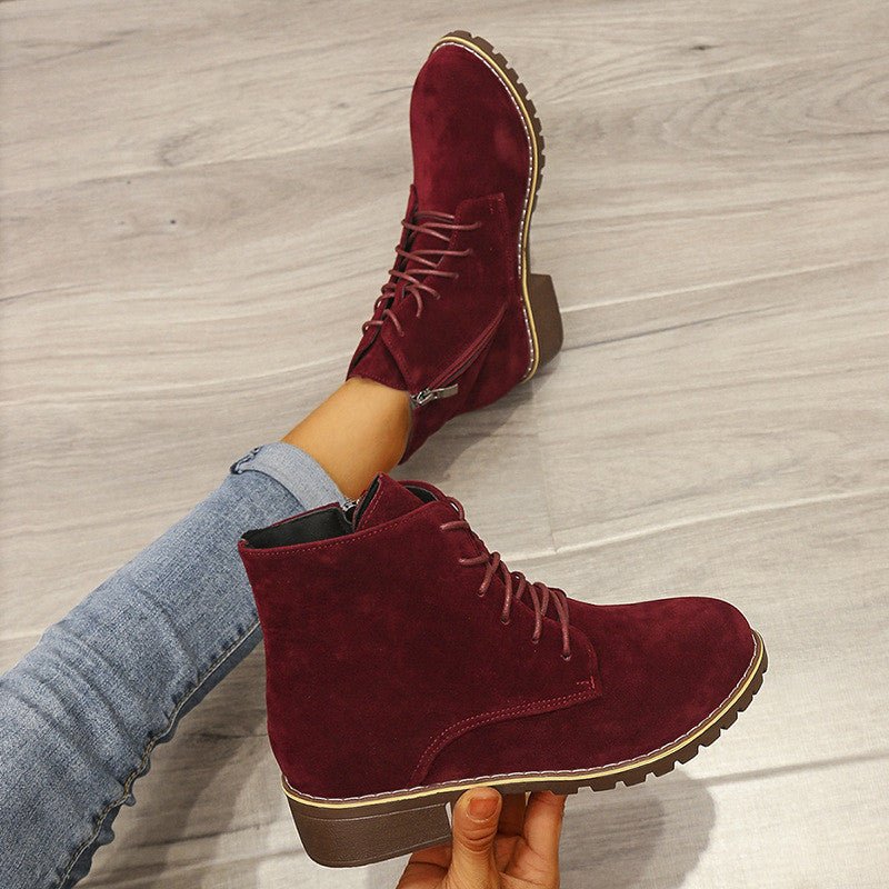 Lace-Up Ankle Boots | Suede Finish | Chunky Sole | Casual Everyday Wear