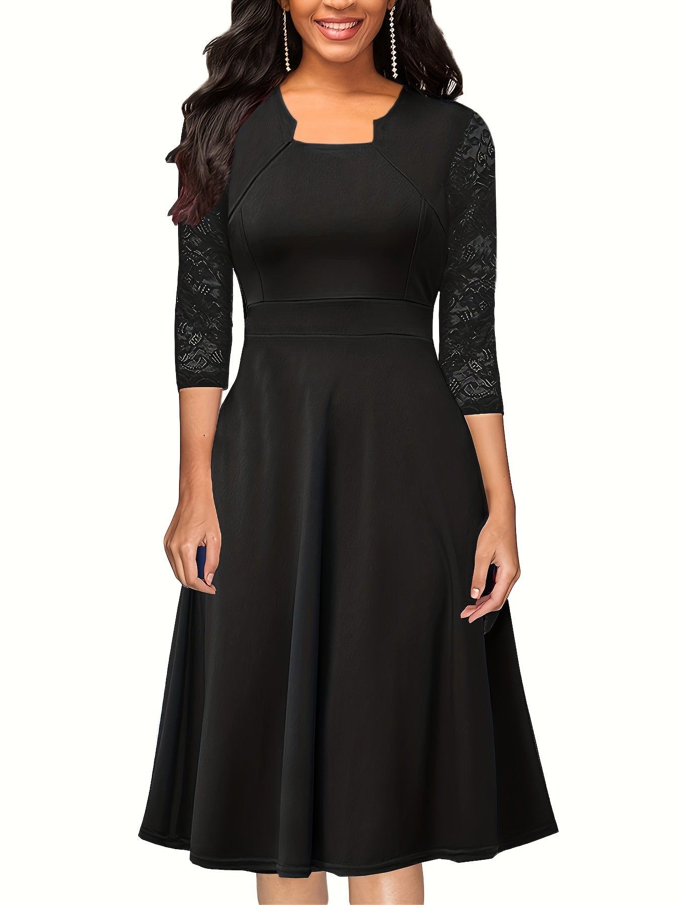 Elegant A-Line Dress | Sheer Lace Sleeves | Knee-Length | Versatile Occasion Wear