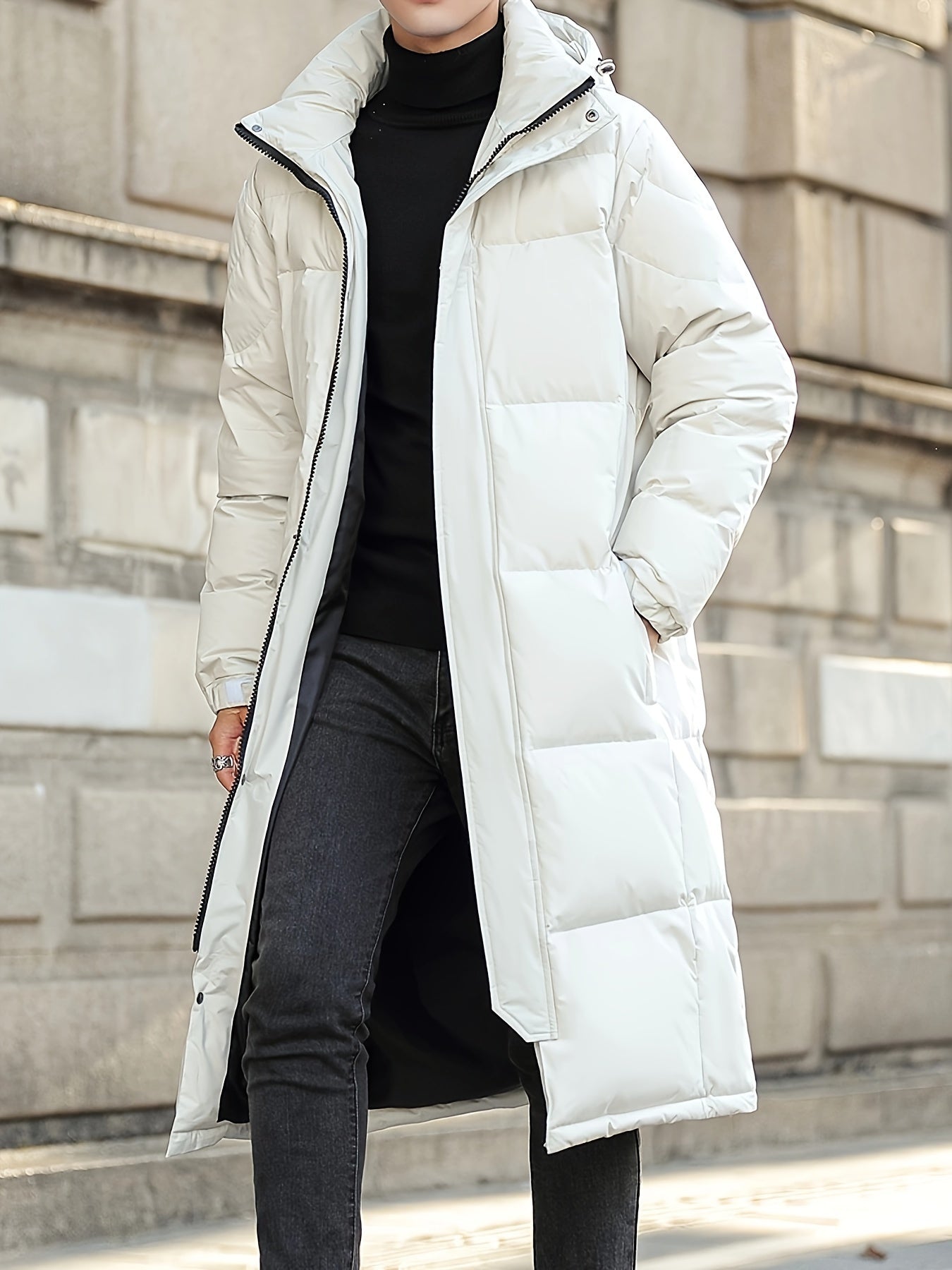 Men’s Long Down Puffer Coat | Full-Length Insulated Winter Parka | Windproof Hooded Outerwear