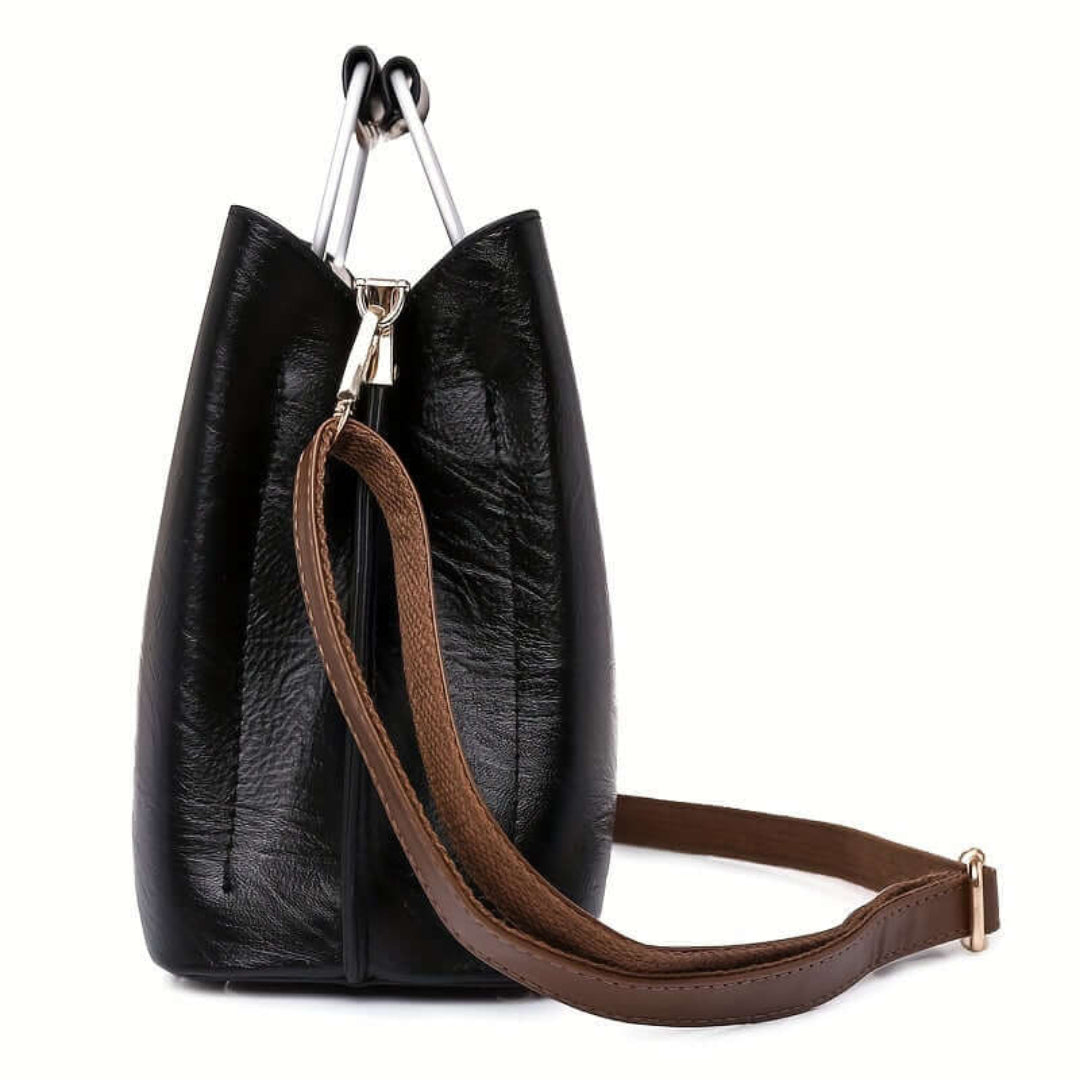 Structured Handbag with Contrast Trim | Vegan Leather | Dual Carry Tote