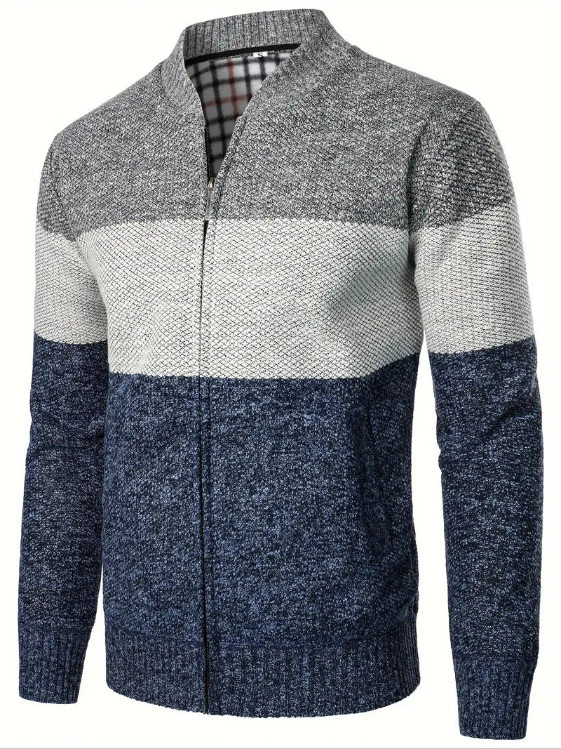 Colour-Block Knit Cardigan | Full-Zip Design | Warm and Stylish | Everyday Layer