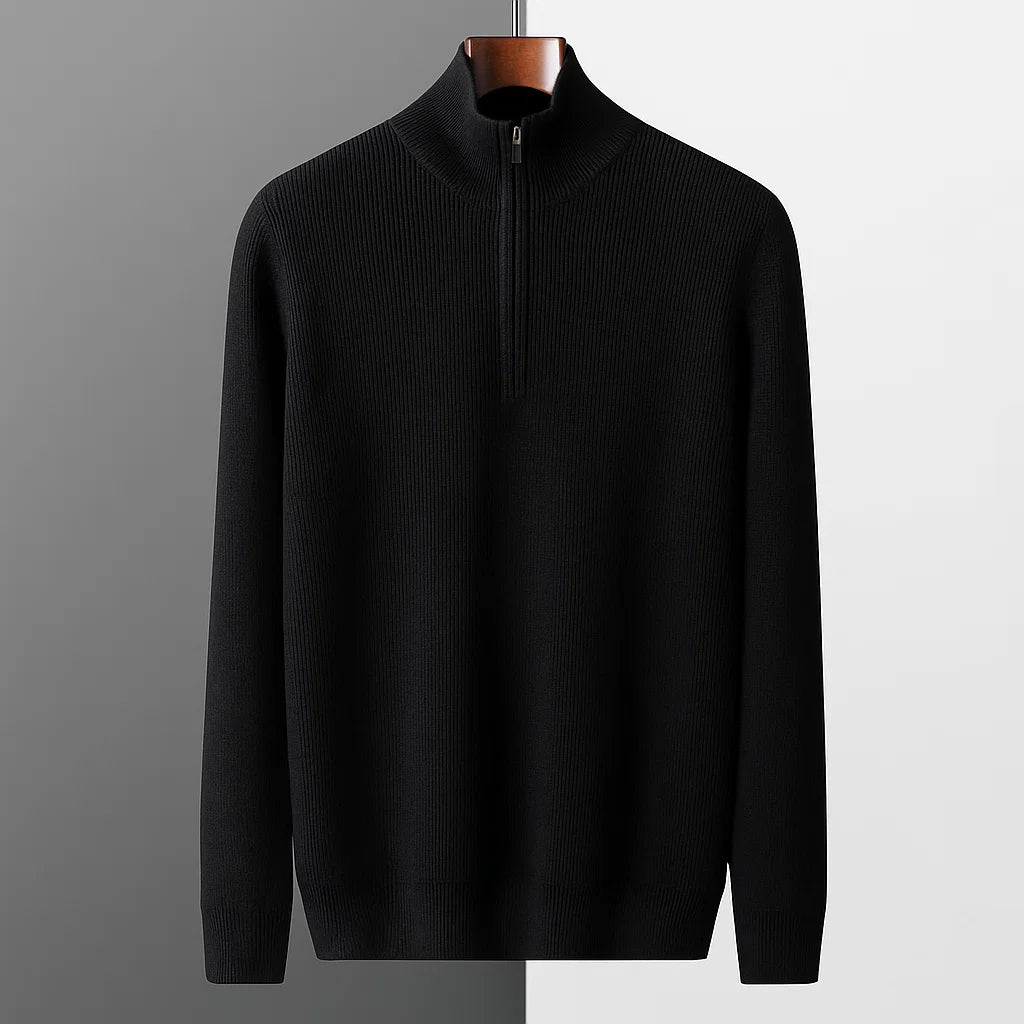 Men’s Quarter-Zip Knit Sweater | Ribbed Texture | Soft Midweight Pullover